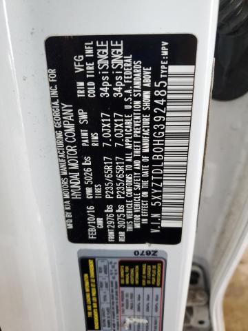 5XYZTDLB0HG392485 - 2017 HYUNDAI SANTA FE S თეთრი ფოტო 14