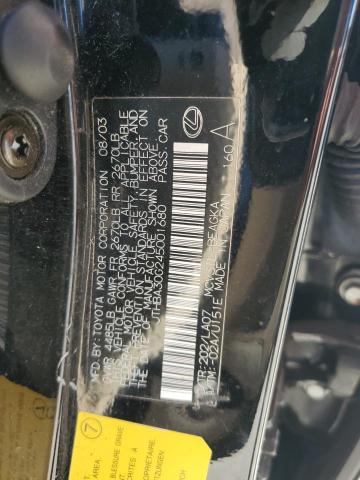 JTHBA30G245001680 - 2004 LEXUS ES 330 BLACK photo 12