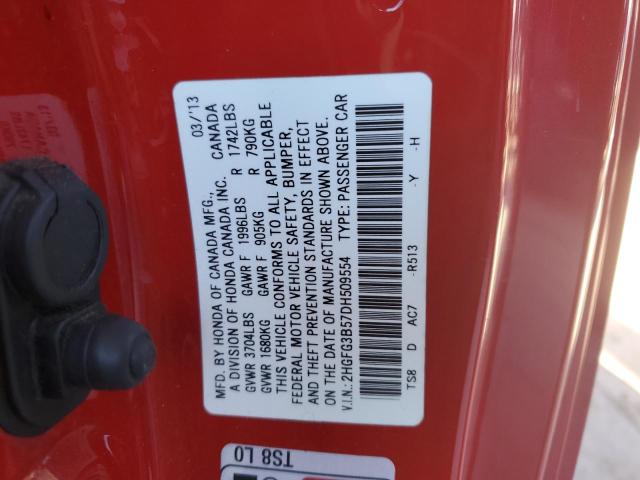 2HGFG3B57DH509554 - 2013 HONDA CIVIC LX RED photo 12