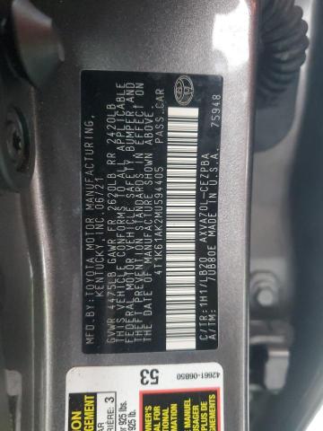 4T1K61AK2MU594405 - 2021 TOYOTA CAMRY XSE GRAY photo 12