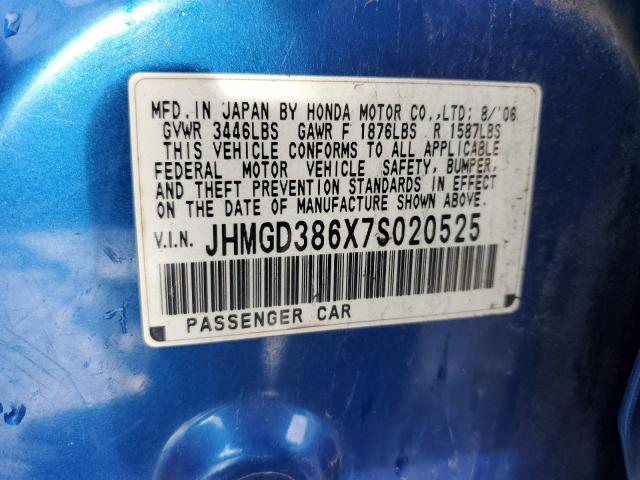 JHMGD386X7S020525 - 2007 HONDA FIT S 蓝色 照片 13