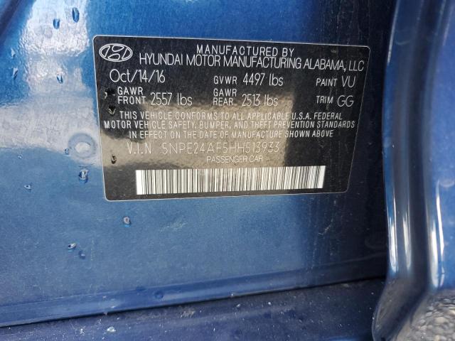 5NPE24AF5HH513933 - 2017 HYUNDAI SONATA SE 蓝色 照片 12