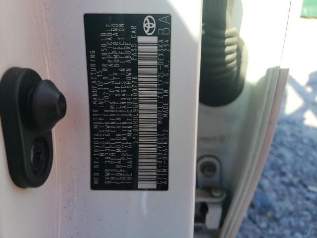 5YFBURHE9GP409776 - 2016 TOYOTA COROLLA L WHITE photo 12