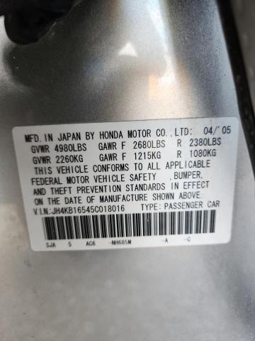 JH4KB16545C018016 - 2005 ACURA RL SILVER photo 13