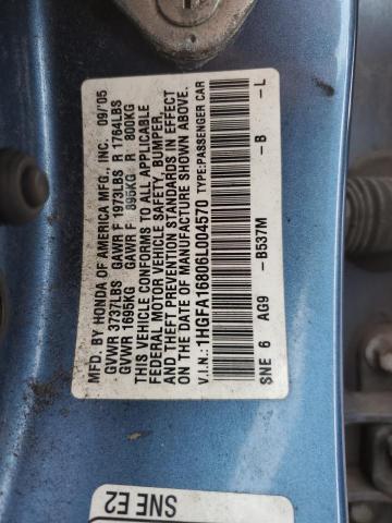 1HGFA16806L004570 - 2006 HONDA CIVIC EX BLUE photo 12