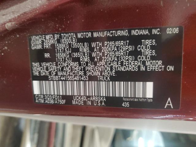 5TBBT44156S481453 - 2006 TOYOTA TUNDRA ACCESS CAB SR5 BURGUNDY photo 13