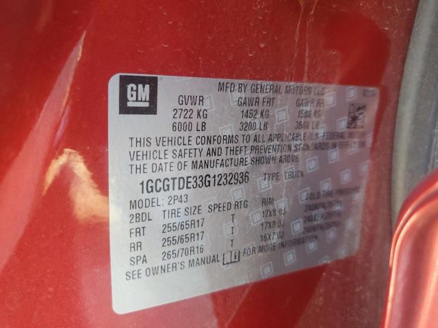 1GCGTDE33G1232936 - 2016 CHEVROLET COLORADO Z71 ORANGE photo 12