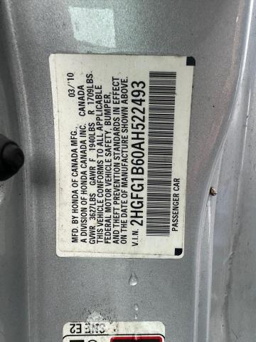 2HGFG1B60AH522493 - 2010 HONDA CIVIC LX SILVER photo 10