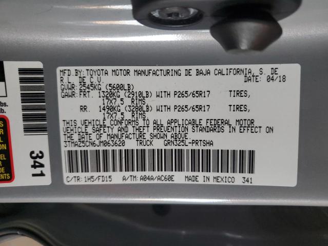 3TMAZ5CN6JM063620 - 2018 TOYOTA TACOMA DOUBLE CAB Gri fotoğraf 13