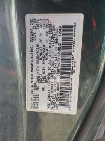 5TBBT4415YS049612 - 2000 TOYOTA TUNDRA ACCESS CAB მწვანე ფოტო 12