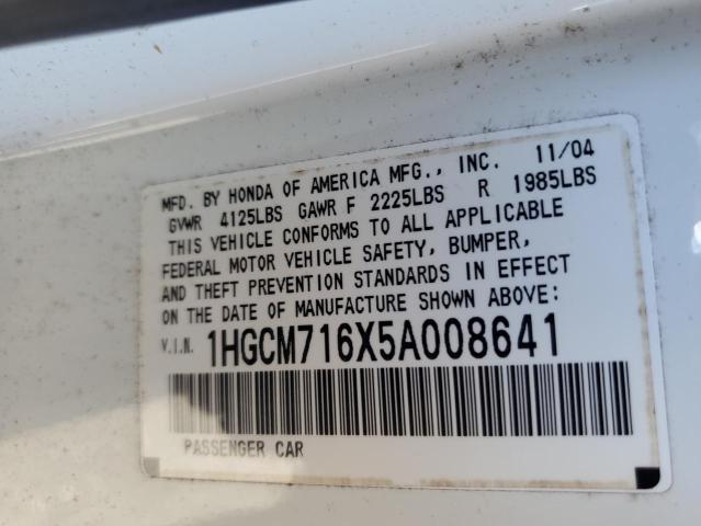 1HGCM716X5A008641 - 2005 HONDA ACCORD EX WHITE photo 12