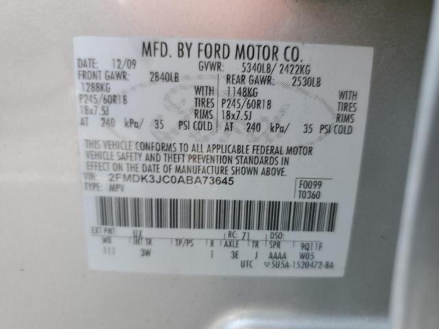 2FMDK3JC0ABA73645 - 2010 FORD EDGE SEL Күміс фото 13