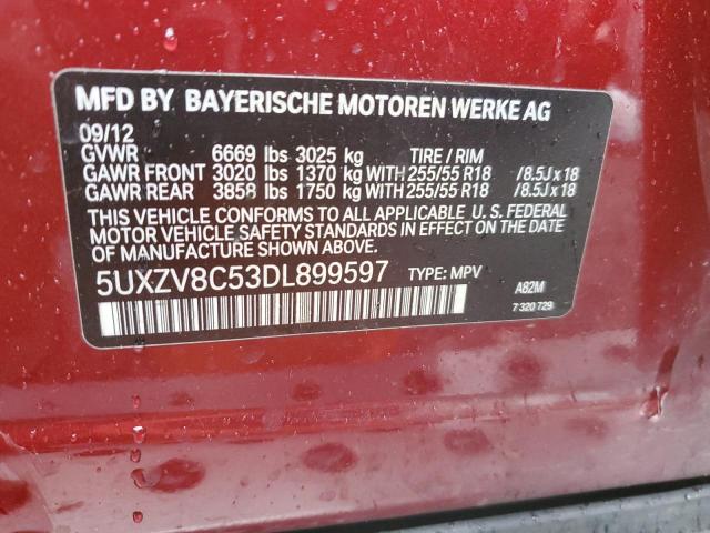 5UXZV8C53DL899597 - 2013 BMW X5 XDRIVE50I Қызыл фото 13