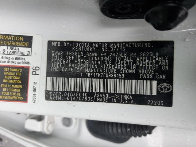 4T1BF1FK7FU986159 - 2015 TOYOTA CAMRY LE WHITE photo 12