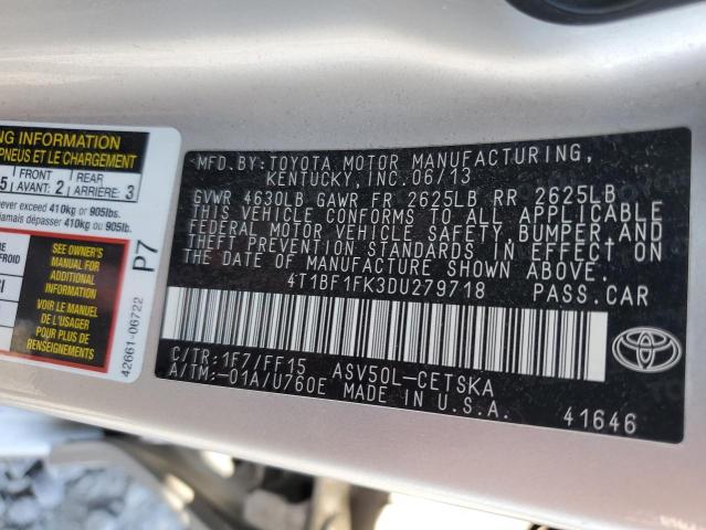4T1BF1FK3DU279718 - 2013 TOYOTA CAMRY L SILVER photo 12