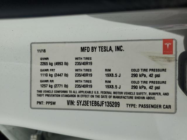 5YJ3E1EB6JF135209 - 2018 TESLA MODEL 3 Ақ фото 12