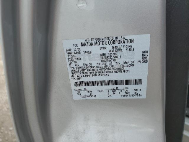 4F2YZ94126KM17312 - 2006 MAZDA TRIBUTE S SILVER photo 12