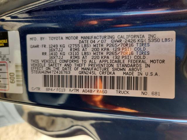 5TEUU42N47Z416763 - 2007 TOYOTA TACOMA ACCESS CAB Mavi foto 12