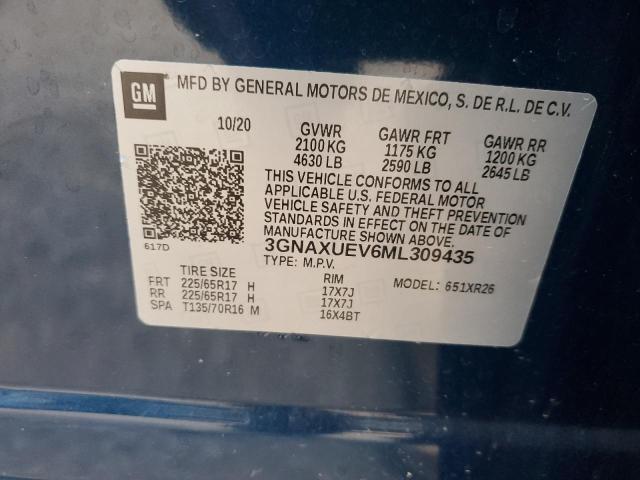 3GNAXUEV6ML309435 - 2021 CHEVROLET EQUINOX LT BLUE photo 13