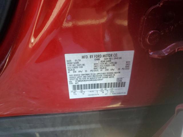 1FMSK8DH3RGA22947 - 2024 FORD EXPLORER XLT RED photo 12