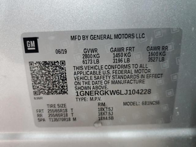 1GNERGKW6LJ104228 - 2020 CHEVROLET TRAVERSE LT ვერცხლისფერი ფოტო 13