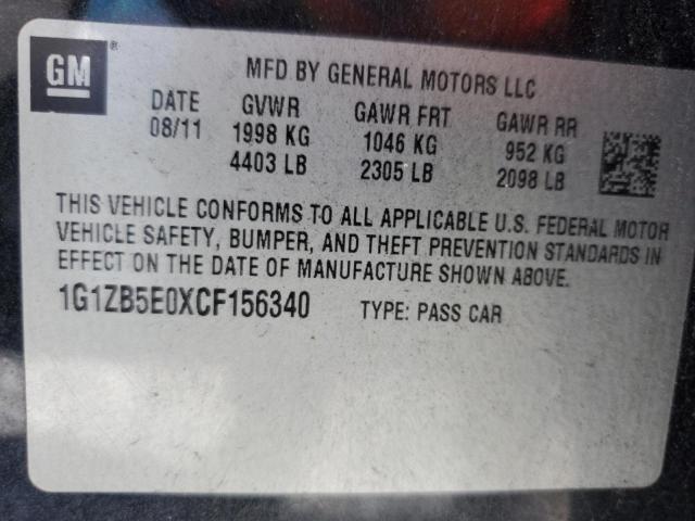 1G1ZB5E0XCF156340 - 2012 CHEVROLET MALIBU LS შავი ფოტო 12