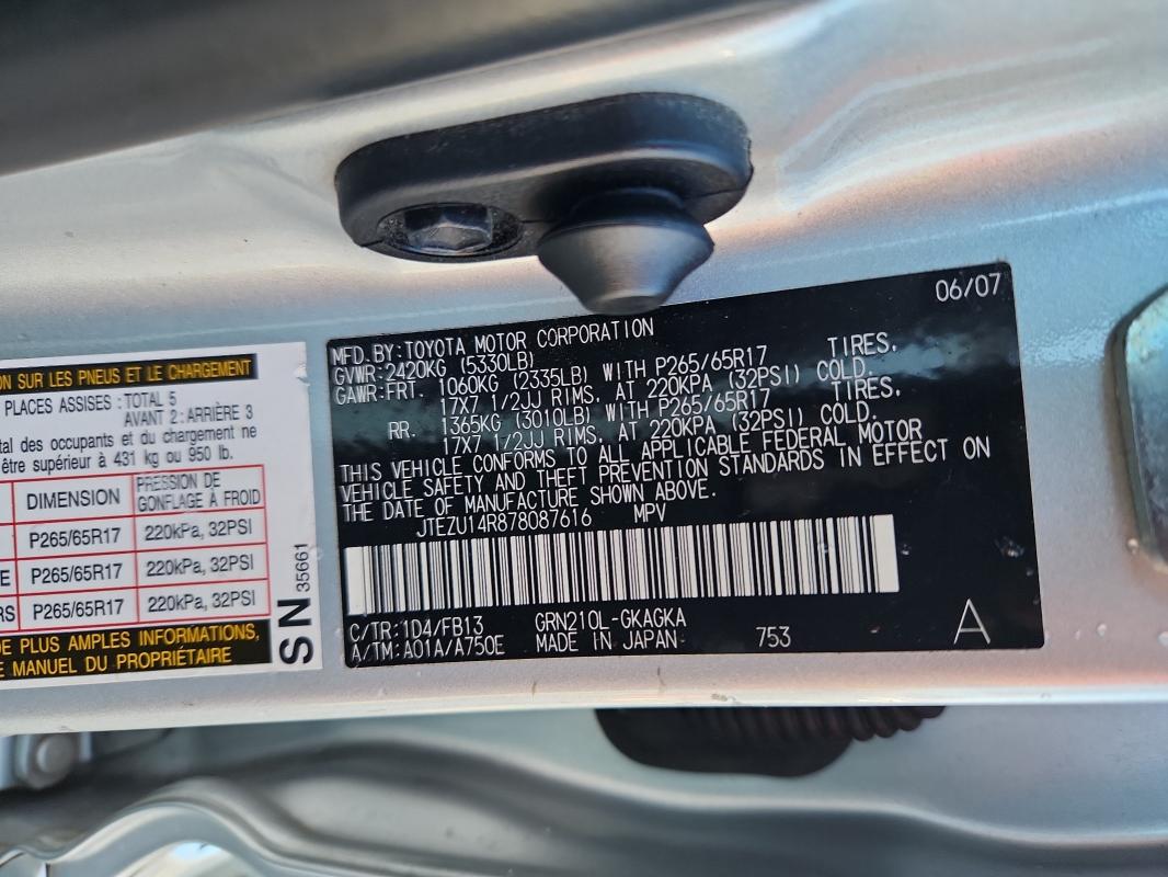 JTEZU14R878087616 - 2007 TOYOTA 4RUNNER SR5 银色 照片 13