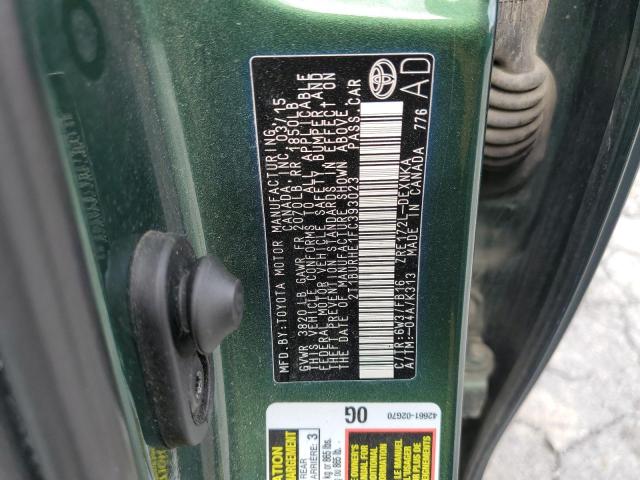 2T1BURHE1FC393023 - 2015 TOYOTA COROLLA L GREEN photo 12