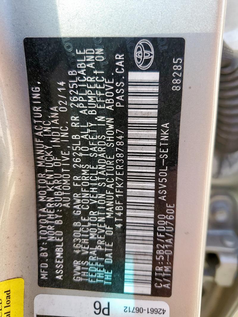 4T4BF1FK7ER387847 - 2014 TOYOTA CAMRY L SILVER photo 13