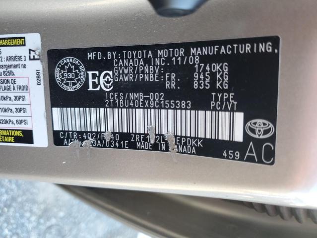 2T1BU40EX9C155383 - 2009 TOYOTA COROLLA BASE ذهبي صورة 12