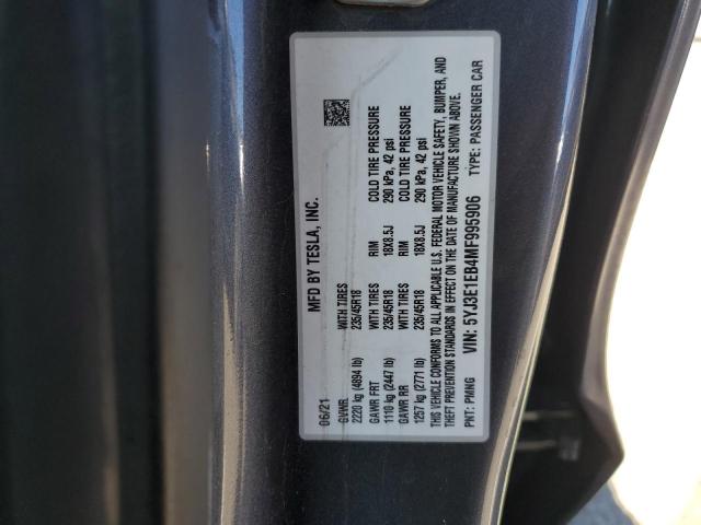 5YJ3E1EB4MF995906 - 2021 TESLA MODEL 3 Серый фото 12