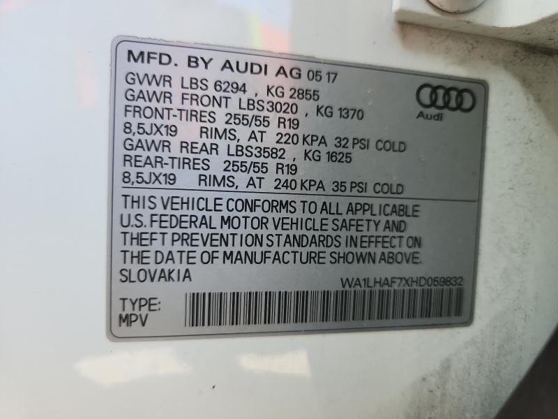 WA1LHAF7XHD059832 - 2017 AUDI Q7 PREMIUM PLUS Белый фото 14