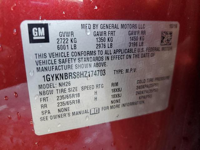 1GYKNBRS8HZ174703 - 2017 CADILLAC XT5 LUXURY წითელი ფოტო 13