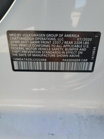1VWSA7A35LC022468 - 2020 VOLKSWAGEN PASSAT SE WHITE photo 12