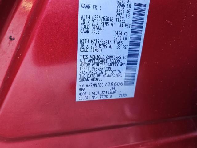 5N1AR2MN7EC728606 - 2014 NISSAN PATHFINDER S RED photo 10