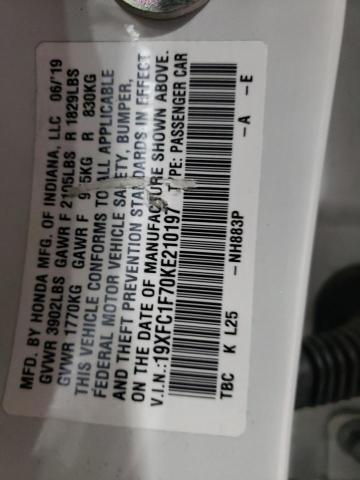 19XFC1F70KE210197 - 2019 HONDA CIVIC EXL თეთრი ფოტო 12