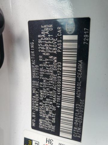 4T1BE46K69U917293 - 2009 TOYOTA CAMRY BASE WHITE photo 12
