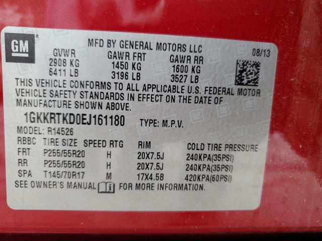 1GKKRTKD0EJ161180 - 2014 GMC ACADIA DENALI RED photo 14