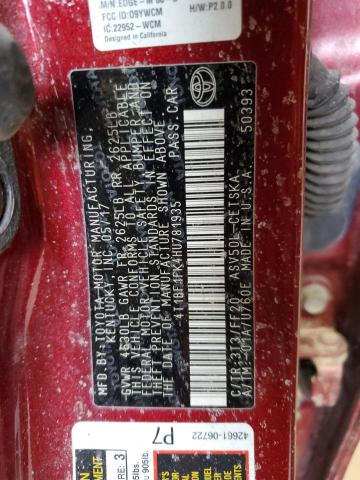 4T1BF1FK4HU781935 - 2017 TOYOTA CAMRY LE BURGUNDY photo 12