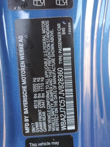 WBA2J7C57JVB28360 - 2018 BMW M240XI BLUE photo 12