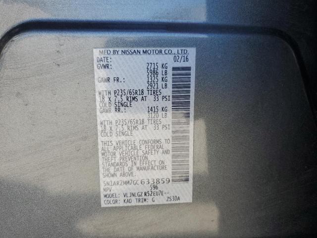 5N1AR2MM7GC633859 - 2016 NISSAN PATHFINDER S Gris photo 13