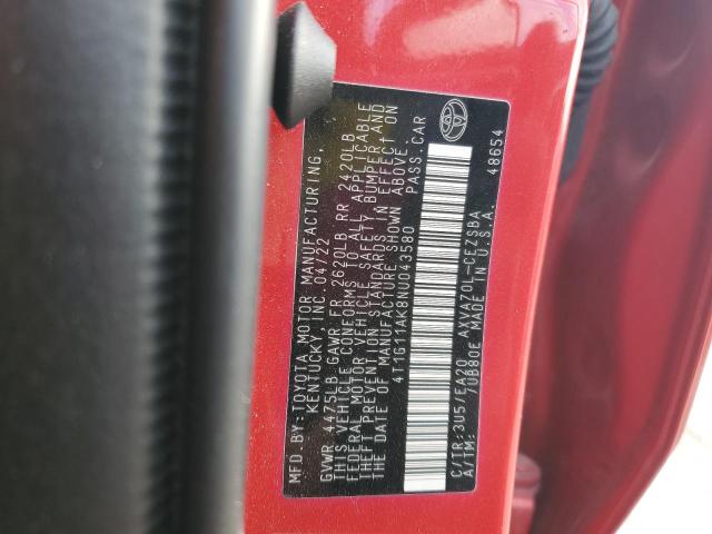 4T1G11AK8NU043580 - 2022 TOYOTA CAMRY SE RED photo 12