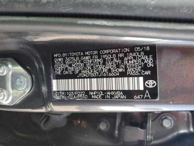 JTDKDTB37J1616604 - 2018 TOYOTA PRIUS C GRAY photo 13