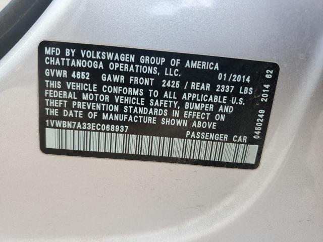 1VWBN7A33EC068937 - 2014 VOLKSWAGEN PASSAT SE Արծաթագույն լուսանկար 12