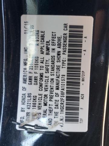 1HGCR2F56FA101579 - 2015 HONDA ACCORD SPORT შავი ფოტო 12