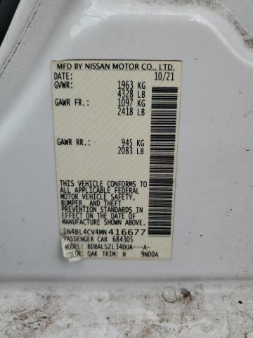 1N4BL4CV4MN416677 - 2021 NISSAN ALTIMA SR WHITE photo 12