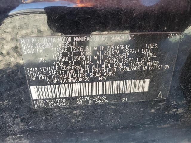 2T3BF4DV1BW098328 - 2011 TOYOTA RAV4 შავი ფოტო 13