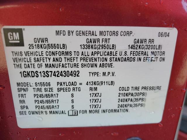 1GKDS13S742430492 - 2004 GMC ENVOY Շագանակագույն լուսանկար 14