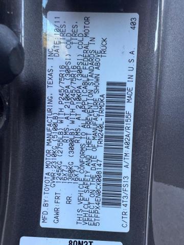 5TFPX4EN0CX008147 - 2012 TOYOTA TACOMA CHARCOAL photo 10