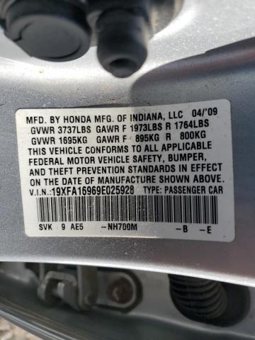 19XFA16969E025928 - 2009 HONDA CIVIC EXL ვერცხლისფერი ფოტო 12